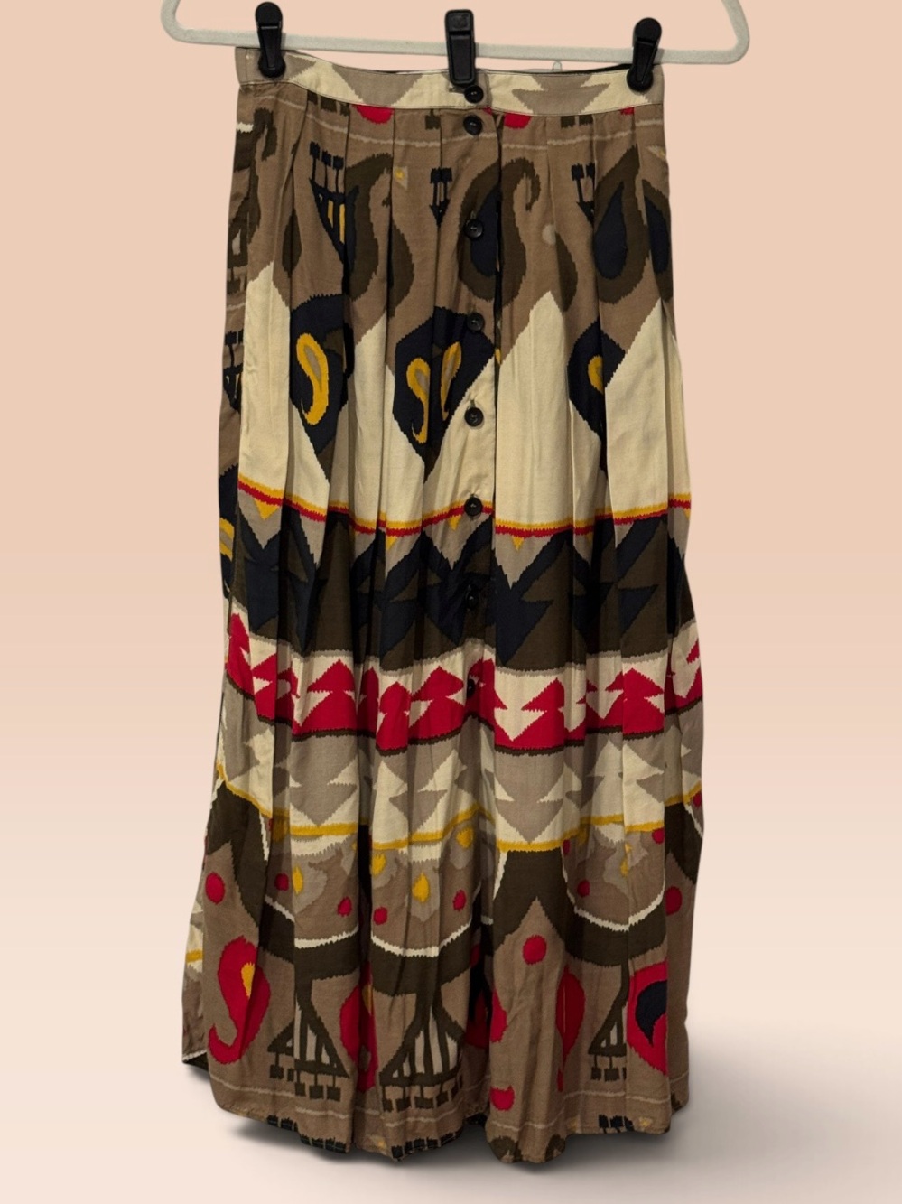 Vintage BYBLOS Italy Geometric Ikat Midi Skirt Viscose Size 40 / US 4